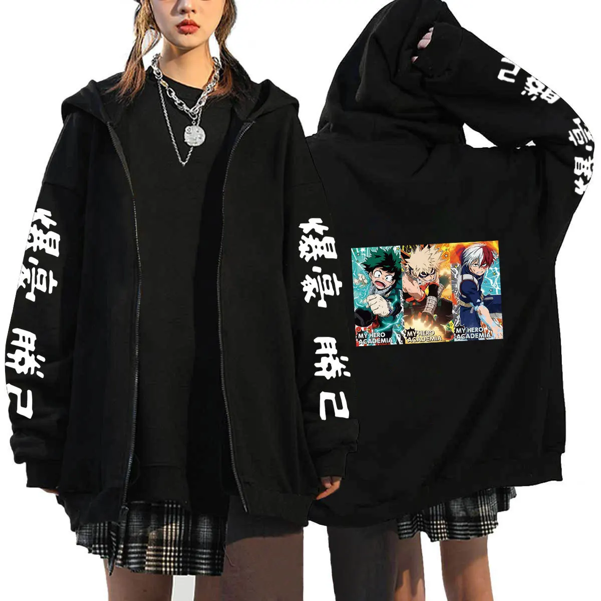 Anime My Hero Academy Cosplay Clothing Deku Todoroki Shot Bakugou Katsuki Cartoon Printed Hoodie Sweatshirt Zipper Jacket