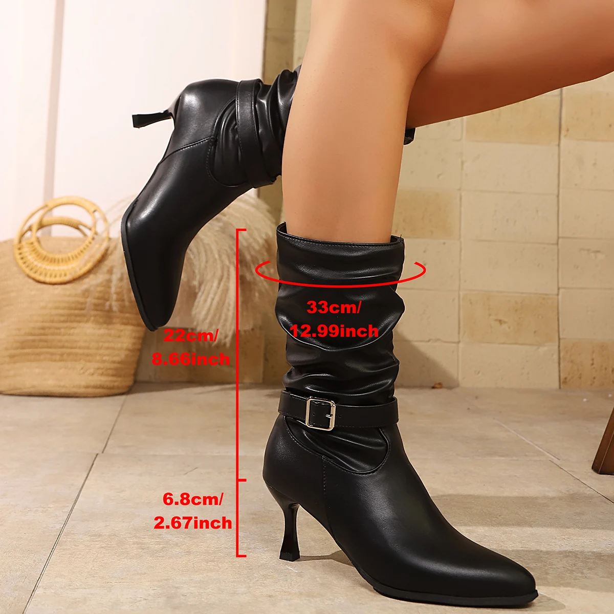 Botas de media caña con tacón de aguja y punta puntiaguda para mujer, con hebilla y diseño arrugado, nueva moda, alta calidad, para banquetes y fiestas, modernas, invierno 2026