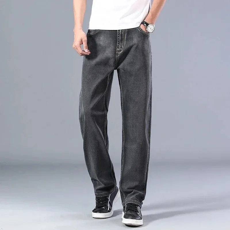 

New Spring Summer Men's Thin Straight-leg Loose Jeans Classic Style Advanced Stretch Baggy Pants Male Plus Size 40 42 44