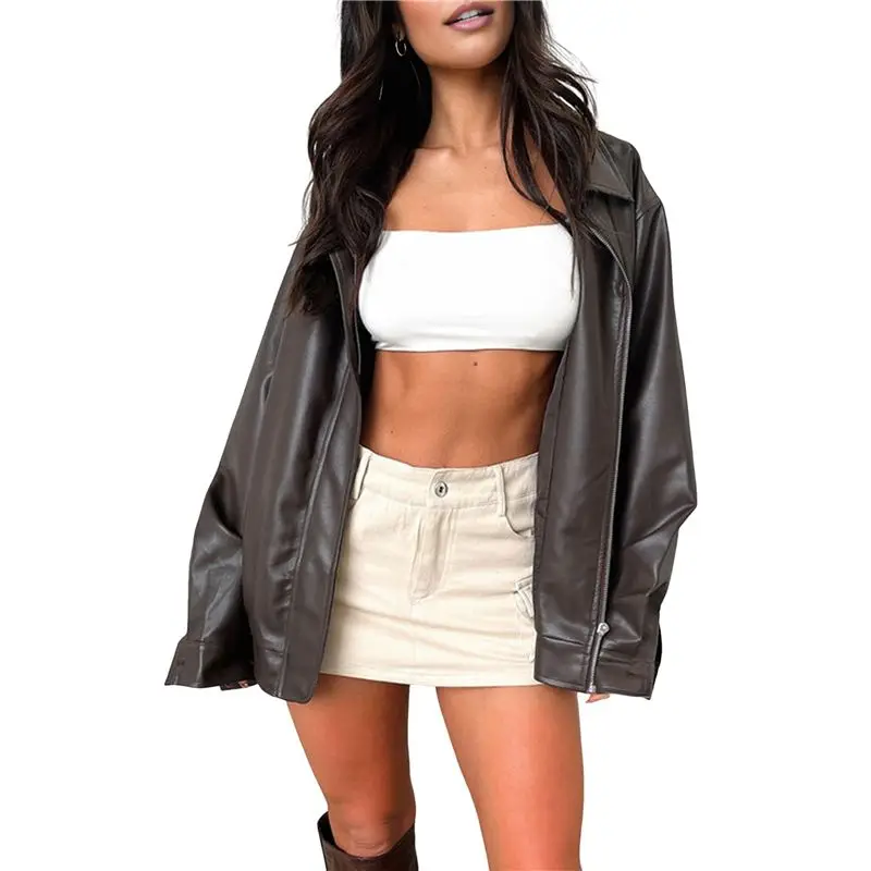 

Кожаная куртка CYL, женская искусственная мотоциклетная куртка большого размера, пальто-бомберы, осенняя модная одежда, зимние пальто, кофейный S