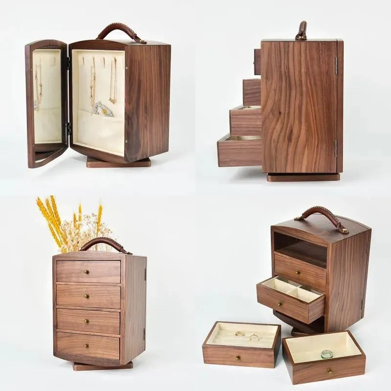 Custom Ultra Luxury Square Wooden Ring Pendant Bracelet Jewelry Storage Box with Four Drawers Button Closure TUV Certified