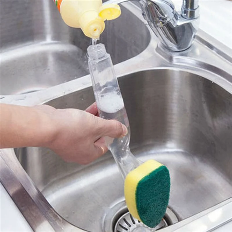 Necessary Push-Type Automatic Filling Brush Lazy Cleaning Brush Sponge Head Dish Brush Long-Handled Pot Brush