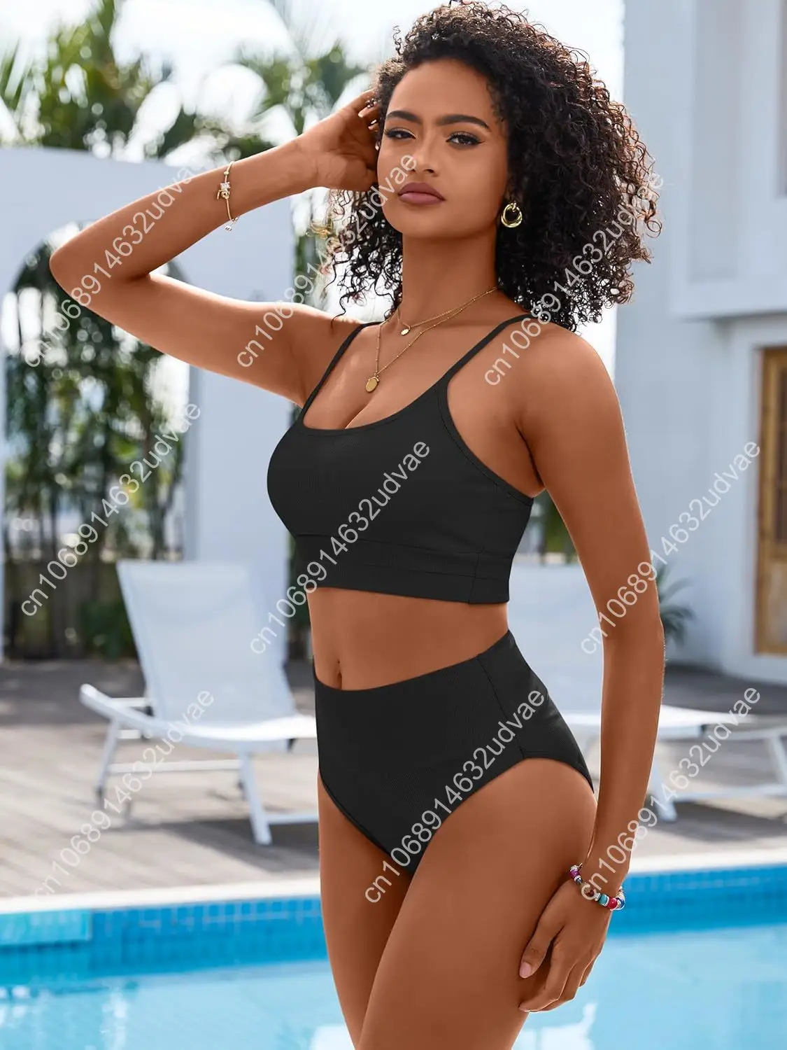 Bikini Sets for Women 2 Piece High Waisted Tummy Control Color Block Summer Beach Swimsuit Ribbed Swim Bathing Suit