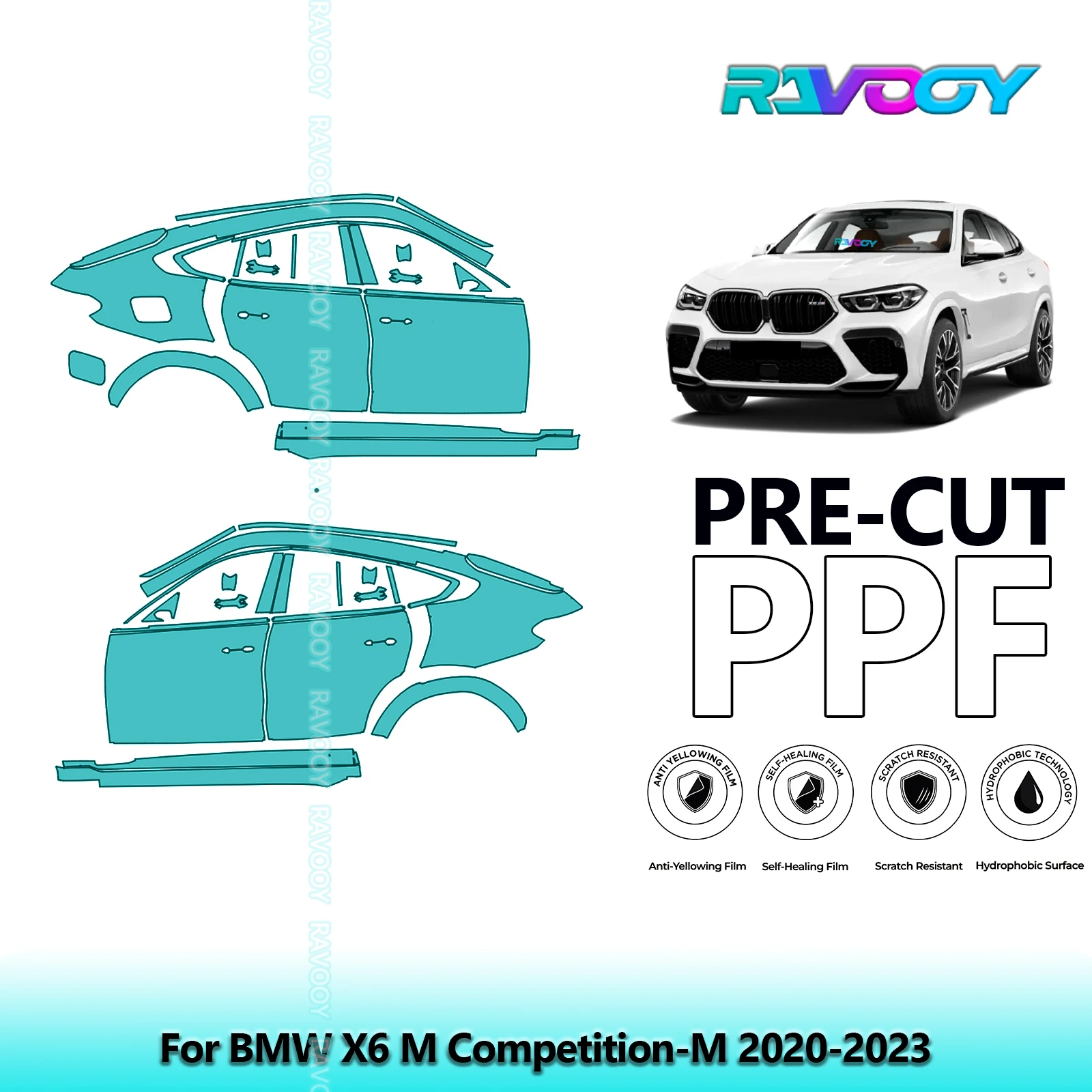 

For BMW X6 M Competition-M 2020-2023 8.5mil Clear Matte Pre-Cut PPF Door & A/B Pillar Kit TPU Paint Protection Film Set