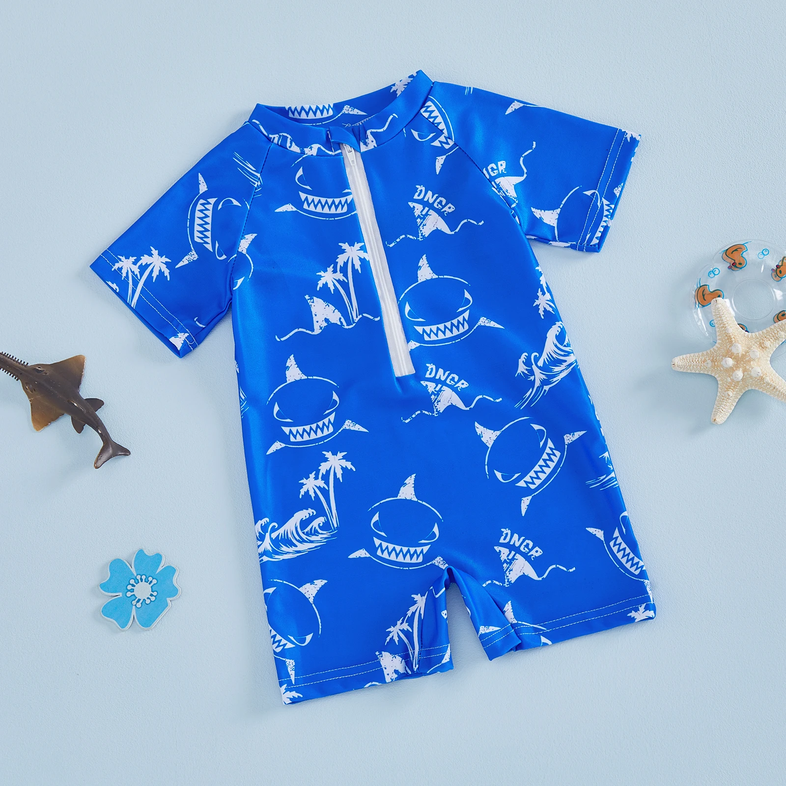 Toddler Baby Boys Rash Guard Swimsuits Fashionable Cute Shark Printed Short Sleeve Jumpsuits Swimwear Bathing Suits Beachwear