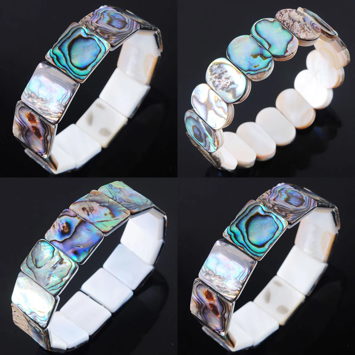 

New Arrivals Natural Abalone Shell Bangle Beaded Stretch Strand Bracelets Delicate Romantic Banquet Daily Wear Jewelry 7" ABK316