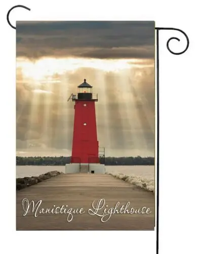 Manistique Lighthouse Garden Flag ~ 12x18 ~ Double Sided Soft Flag