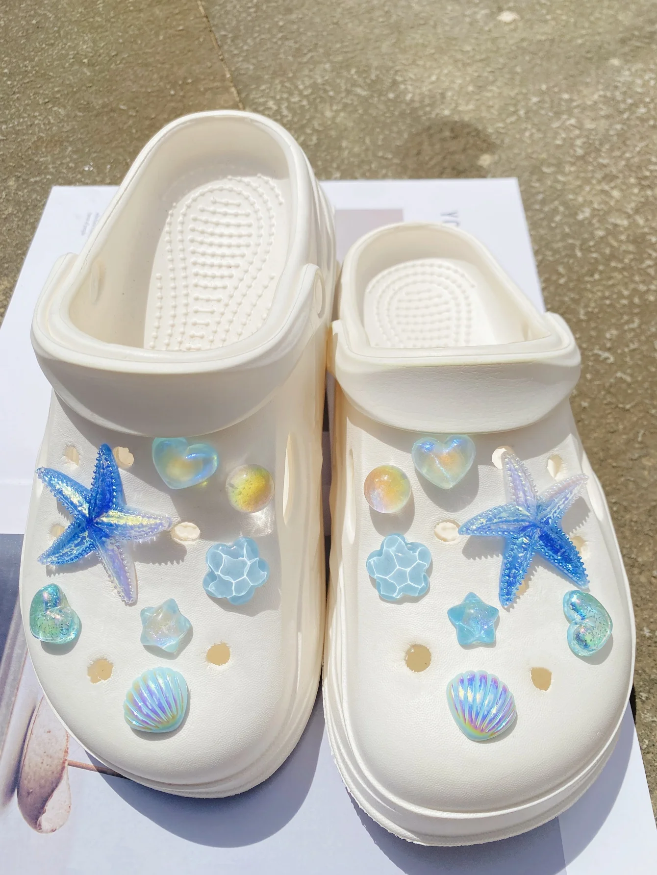 14 DIY blue shell, heart and star shoe buckle decorations, multi-functional shoe clip accessories for women's sandals, slippers image 6
