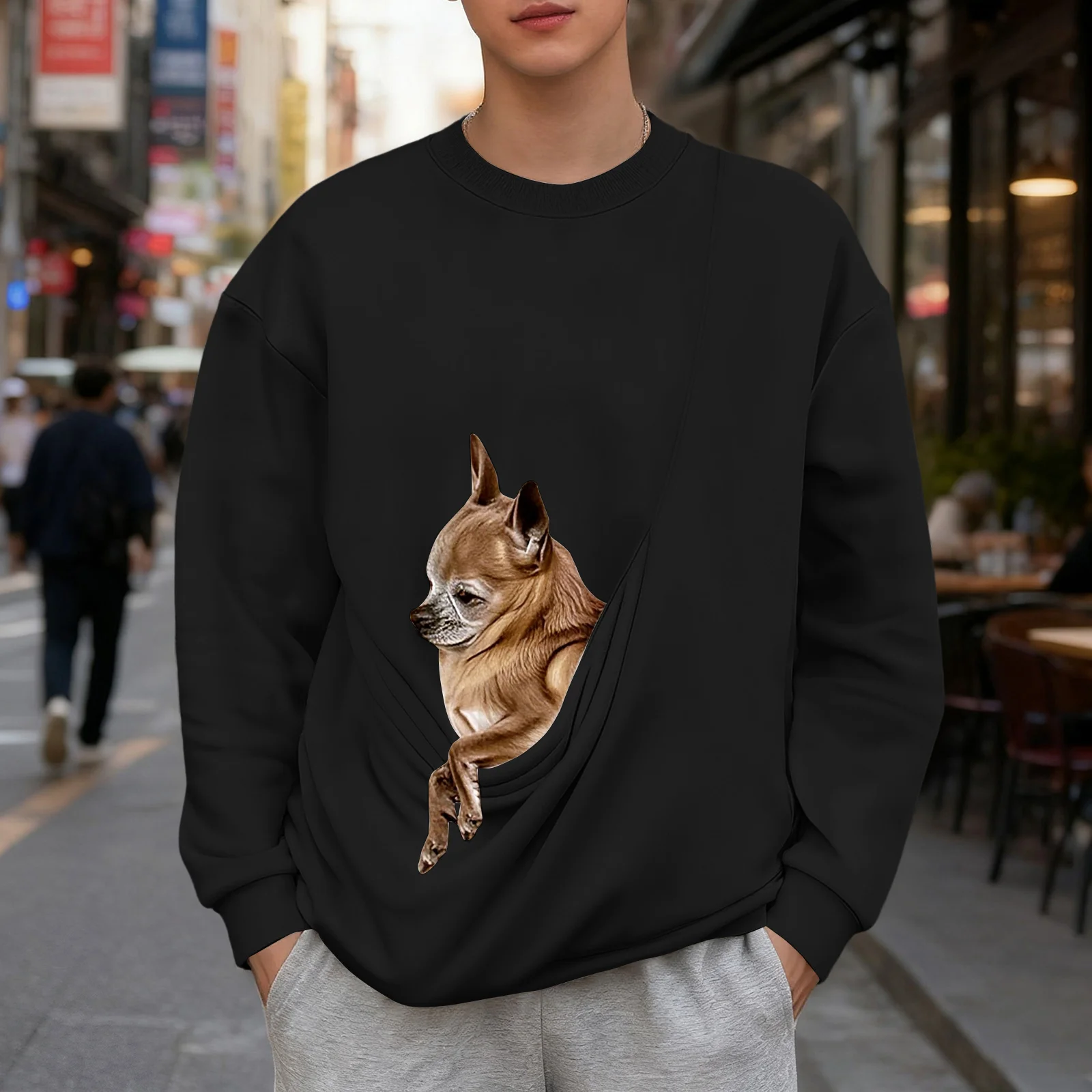 

Unisex Long Sleeve Sweatshirt Creative Carry Pet Design Solid Color Sweatshirt Winter Outdoor Sport With Pet Casual Pullover