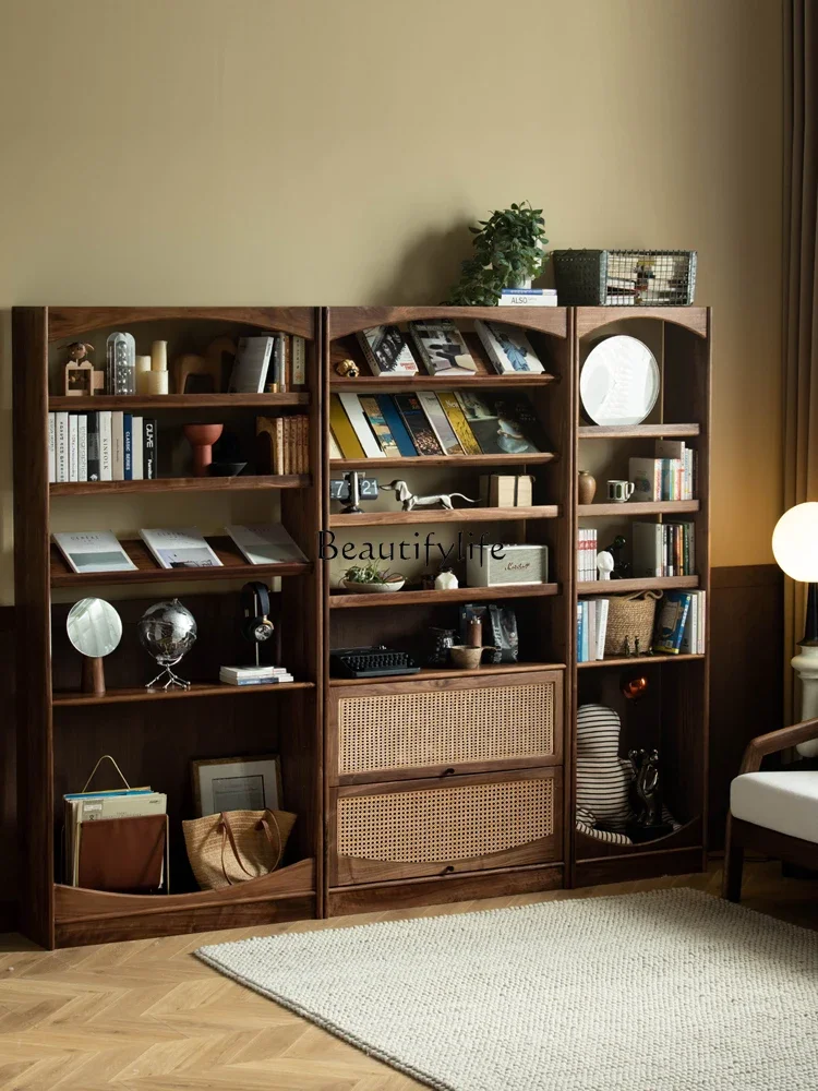 

FG10*North American black walnut free combination cabinet arched bookshelf solid wood retro