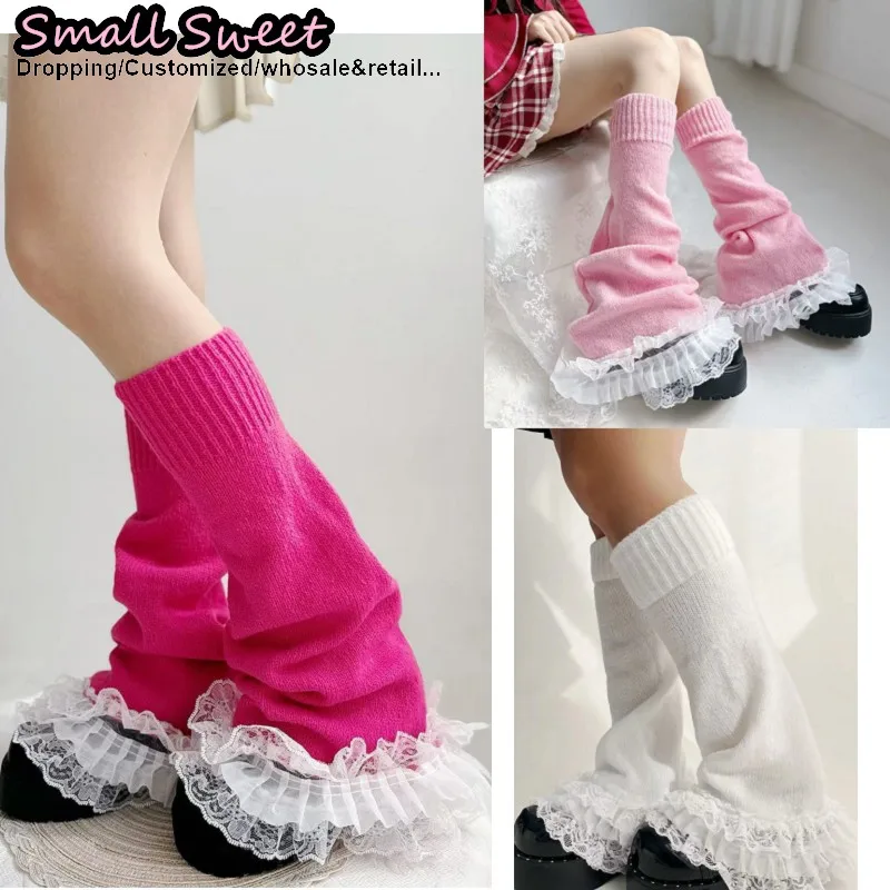 

Full Colours Women Steampunk y2k Girls Goth Lolita Streetwear Multi Ruffled Floral Lace Leg Warmers socks Knitted Leg warmer
