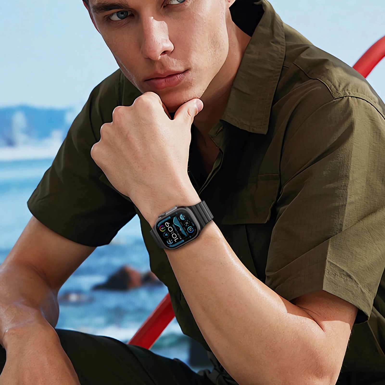 애플워치용 스포츠 실리콘 스트랩 44mm 40mm 46mm 41mm 49mm 42mm 45mm  iWatch 울트라 2 시리즈 10 9 8 7 SE 호환