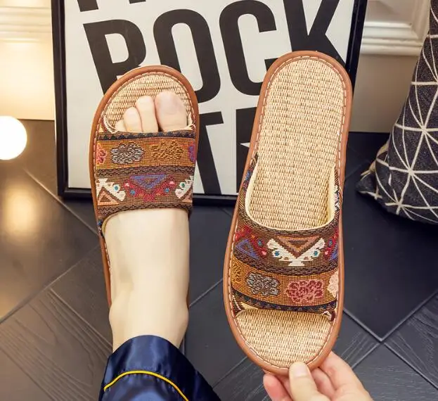 

Home Linen Slippers Men Women Couples Soft Thick Bottom Indoor House Anti-Slip Breathable Hemp Slides Shoes Slide