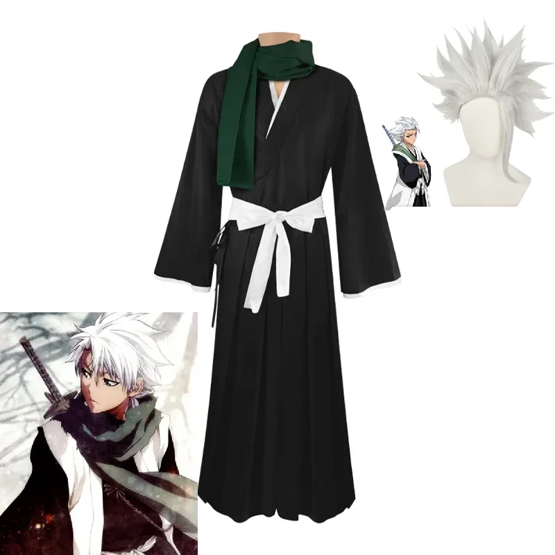 

Anime BLEACH Hitsugaya Toshiro Cosplay Costume Halloween Men Role Play Cool Black White Clothes Cloak Pants Wig Full Suit