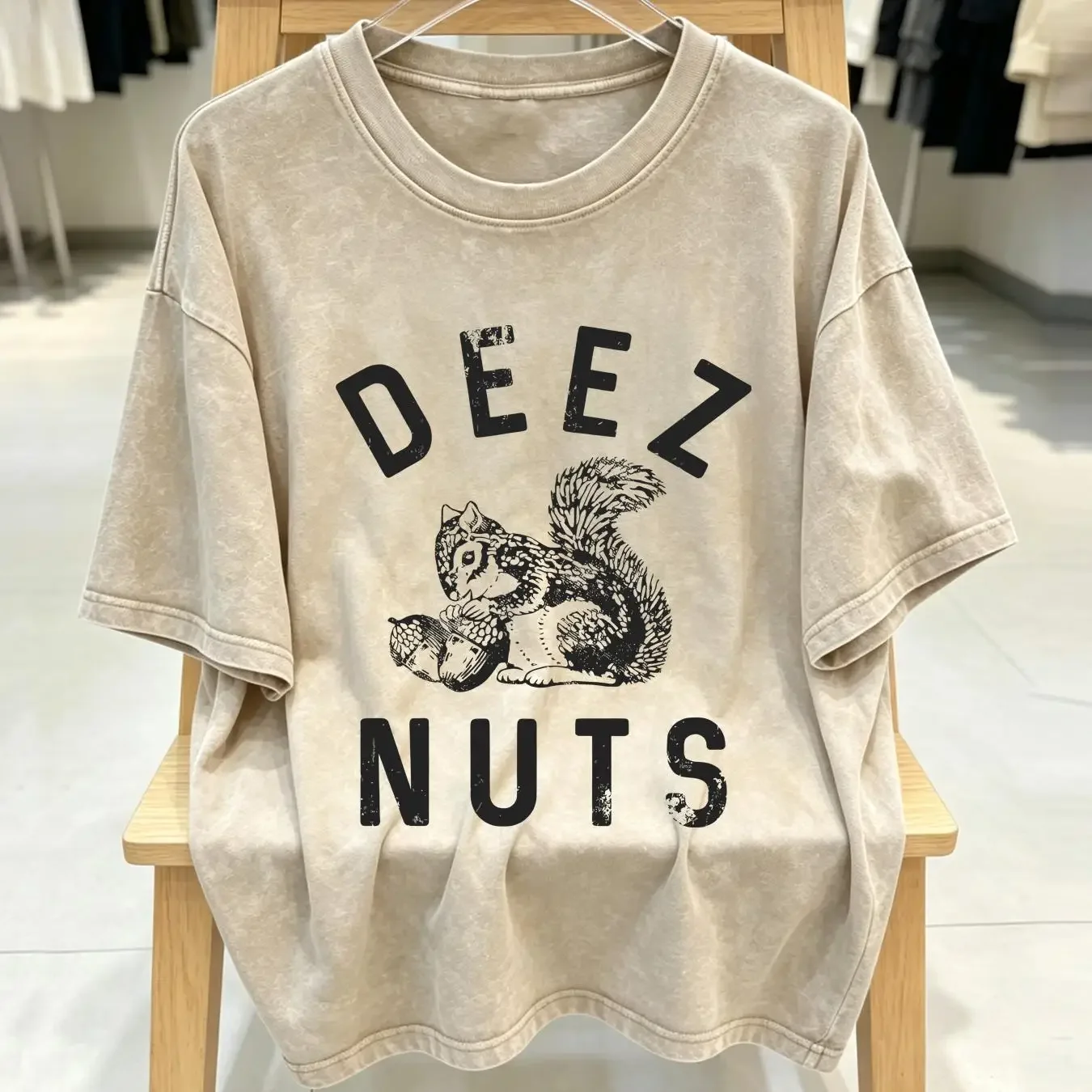 washed T Shirt Mens Deez Nuts Funny Squirrel Acorn Adult Nut Joke For Guys vintage Washed streetwear designer clothes Stylish