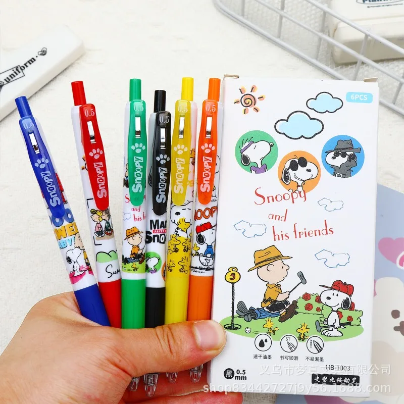 

6pcs Rainbow Series Snoopyed Heartbeat Press Pen High Beauty Ins Limited Cute Student ST Head Speed Dry Brushing Neutral Pen