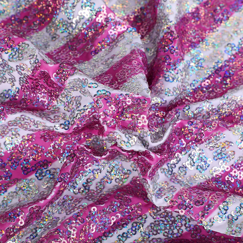Light Pink Sequins All Cover 3mm  Shiny  Stretch Knit Embroidery Dance  Sparkly Fabric for DIY  Clothes Wide130cm