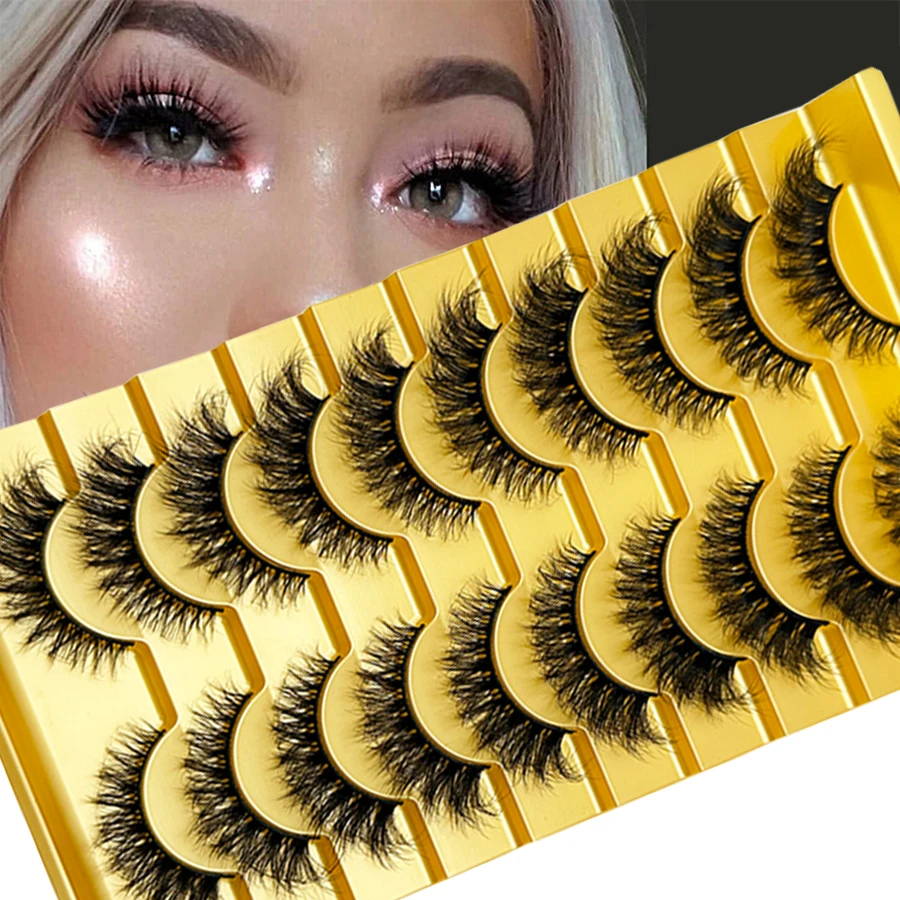 10 pairs of natural fluffy D-curly messy long holiday eyelashes, showcasing a gorgeous and charming sexy appearance