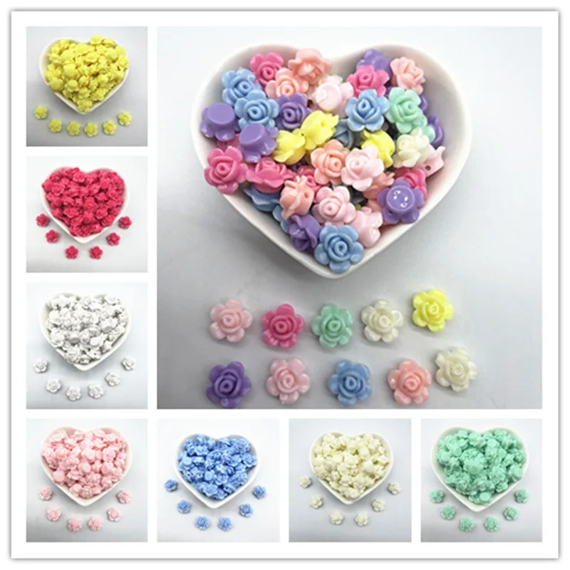 NEW 30pcs13mm Colour Rose Flower Acrylic Loose Spacer Beads for Jewelry Making DIY Bracelet Accessories