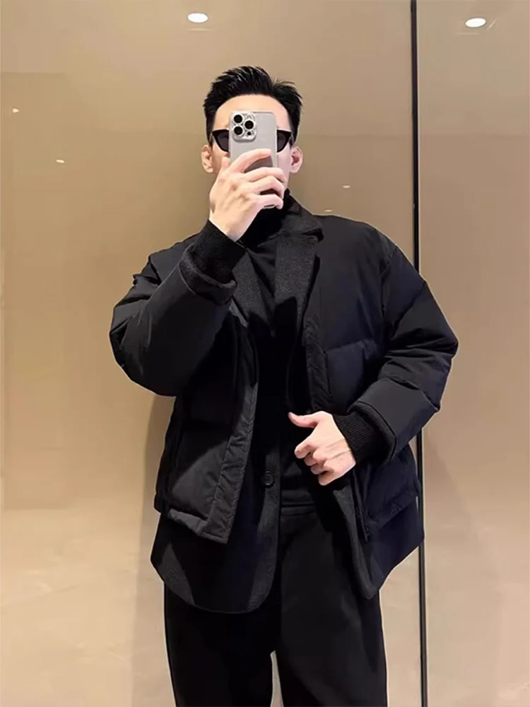 

Мужская зимняя шерстяная твидовая куртка-пуховик 2024: Новинка, элитный модный бренд, имитация двухслойного костюма, верхняя одежда, теплая, из полиэстера