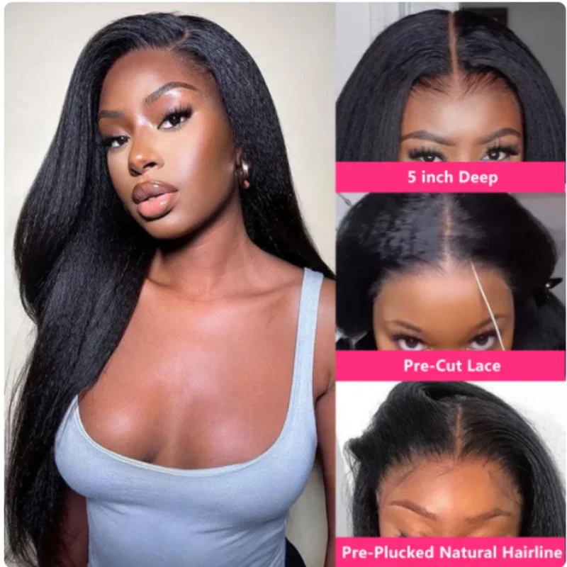 

Kinky Straight lace Front Wig Mongolian Human Hair Kinky Yaki 360Lace Front Kinky Straight Human Hair Wig 150% Density