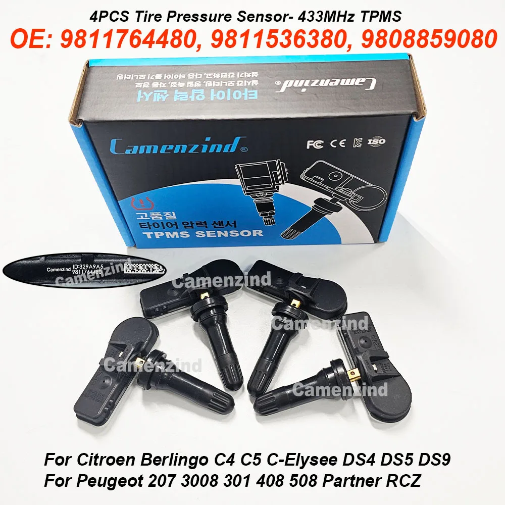 

4 датчика давления в шинах TPMS 433 МГц 9811764480 9811536380 9808859080 для Citroen Berlingo C4 C5 C-Elysee DS4 DS5 DS9