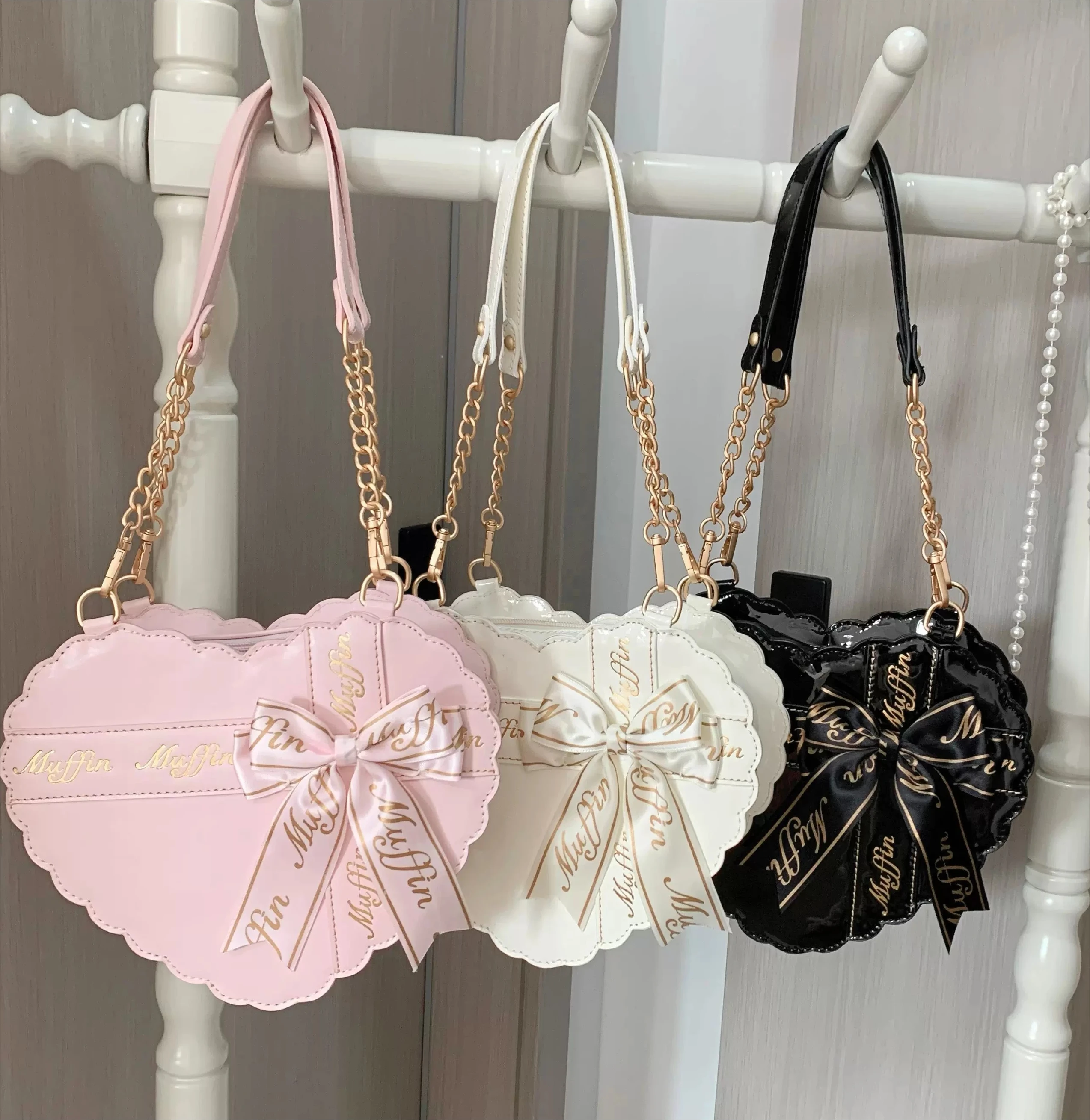 Japanese Original Love-shaped Big Bow Lo Bag with Lolita Skirt Girl Sweet and Cute Lolita Portable Messenger Bag for Women