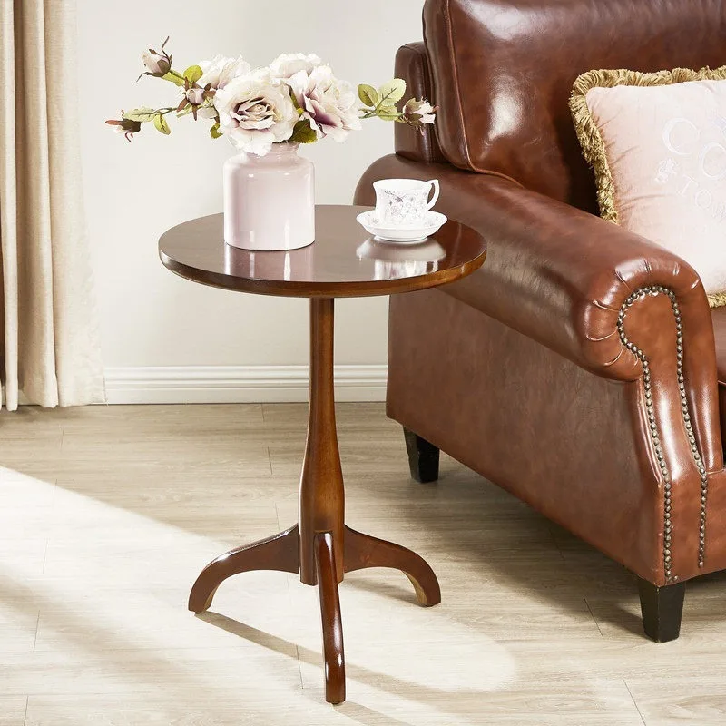 American Solid Wood Side Table, Vintage Round Accent Coffee Table, Small Sofa End Stand, Compact Occasional Telephone Desk view 2