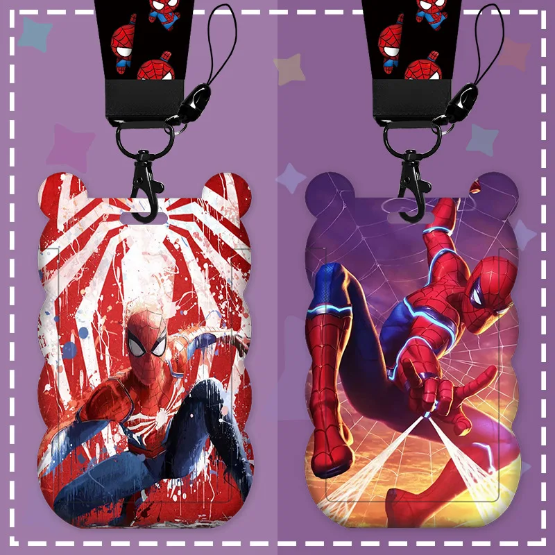 حامل بطاقات Spider-Man Wave - حافظة حافلة كرتونية/حافظة تمرير مترو مع حبل طويل للطلاب