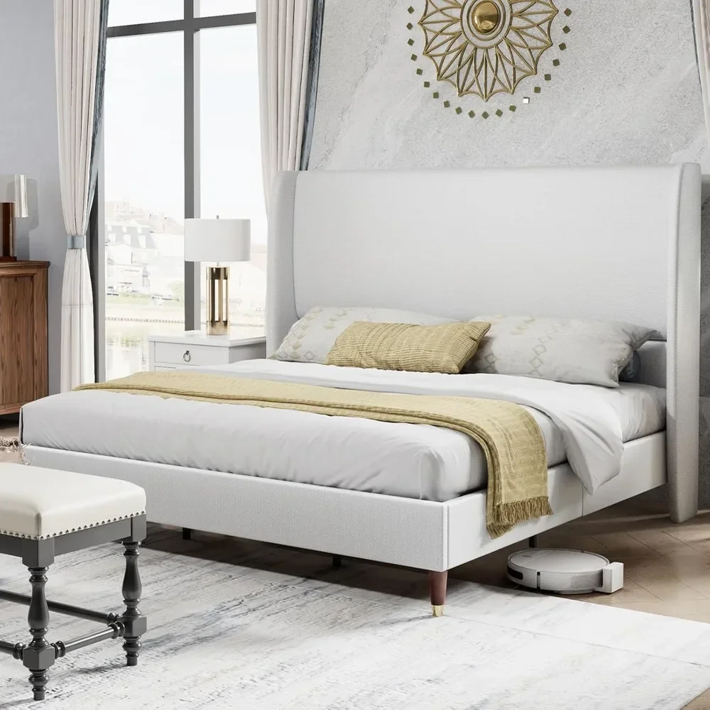 

Queen Platform Bed Frame, 51.2" High Headboard Tall /No Box Spring Required/Wood Slat Support/, Upholstered Bed