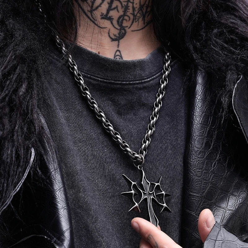 

HQ Castle Eternal кулон ожерелье панк тяжелая промышленность готический крест ожерелья для женщин мужчин титановая сталь колье ювелирные изделия подарки