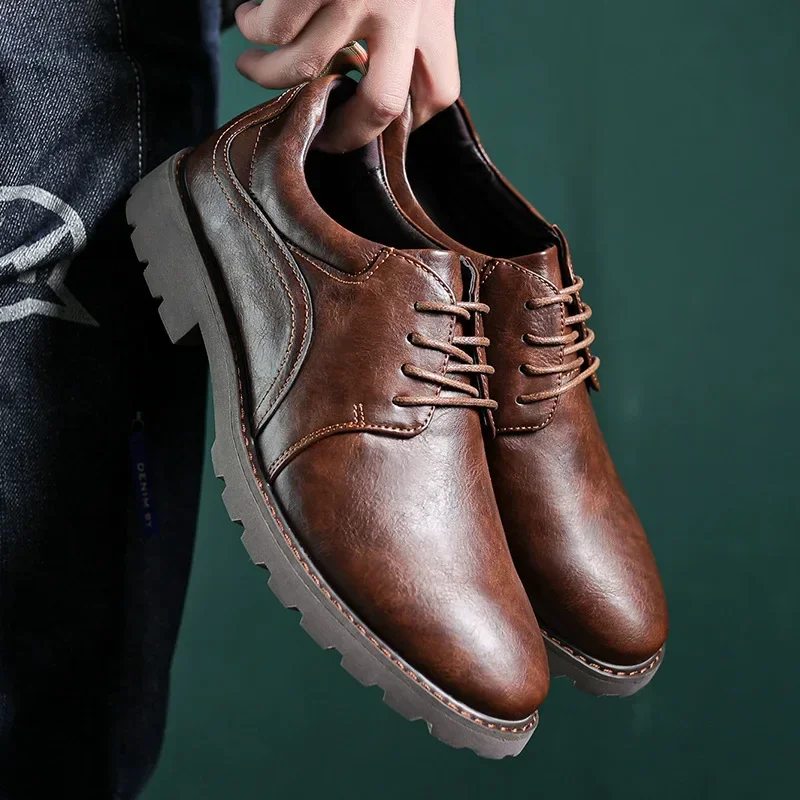 

Vintage Men's Leather Shoes Casual Shoe Outdoor Workwear Men's Shoes British Style Single Botines Para Hombres Zapatillas Male