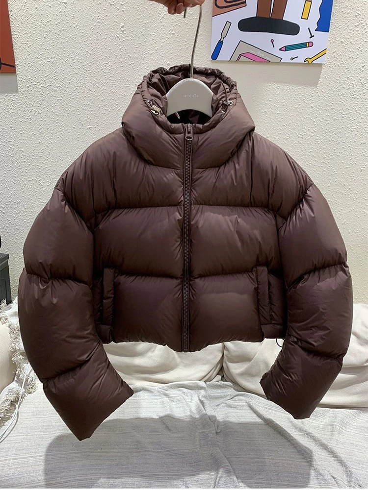 Jaqueta ultra leve para mulheres, casaco casual quente, jaqueta puffer feminina, parka curta com capuz, sobretudo de cordão, inverno, 2024