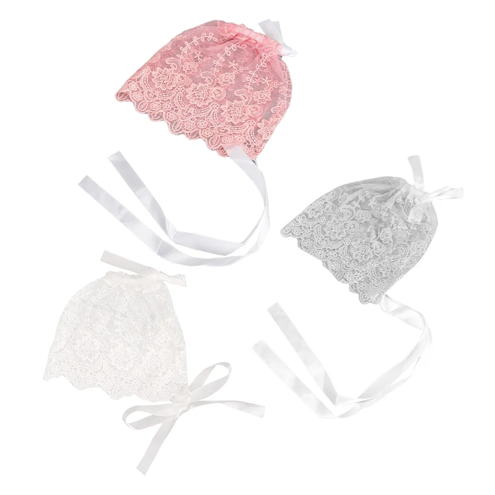 

3Pcs Newborn Baby Girl Photography Caps Lace Bonnet Soft Adjustable Infant Hats Photoshoot Props Newborn Baby Cap
