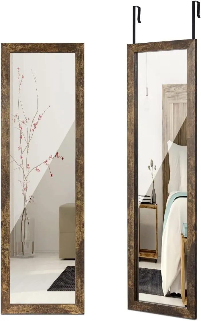 

Wooden Full Length Door Mirror 48" x 14" Wall Mirror Hanging for Bedroom Living Room, Rustic Frame