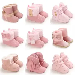 Sweet pink autumn and Winter Plush and Warm Baby Girl Cotton Shoes 0-18 Months Baby Walking Shoes