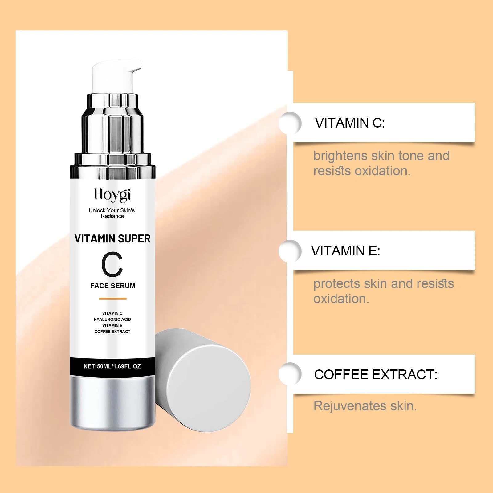 HOYGI حمض الهيالورونيك مصل الوجه فيتامين C رفع اشراق الوجه ترطيب إصلاح ثبات تخفيف احمرار تقليص المسام #2