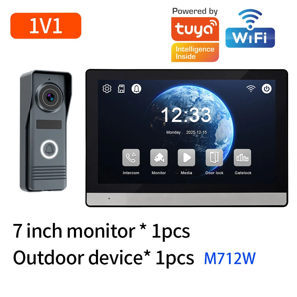 Système d'interphone vidéo numérique 2 fils, moniteur sans fil WIFI APP 7 pouces, caméra de porte 10