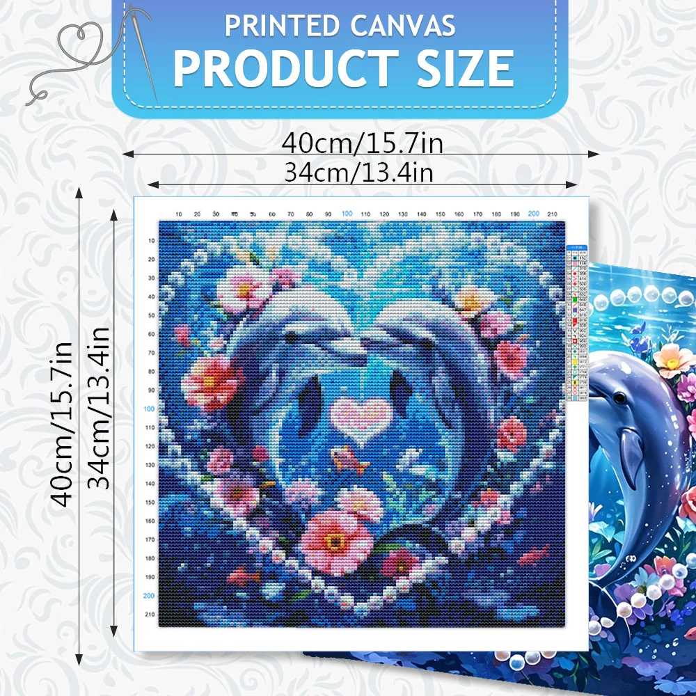 HUACAN Cross Stitch Sets Dolphin Animal Embroidery Kits Sea Heart Daisy Flower Threads Printed Canvas 11CT Needlework