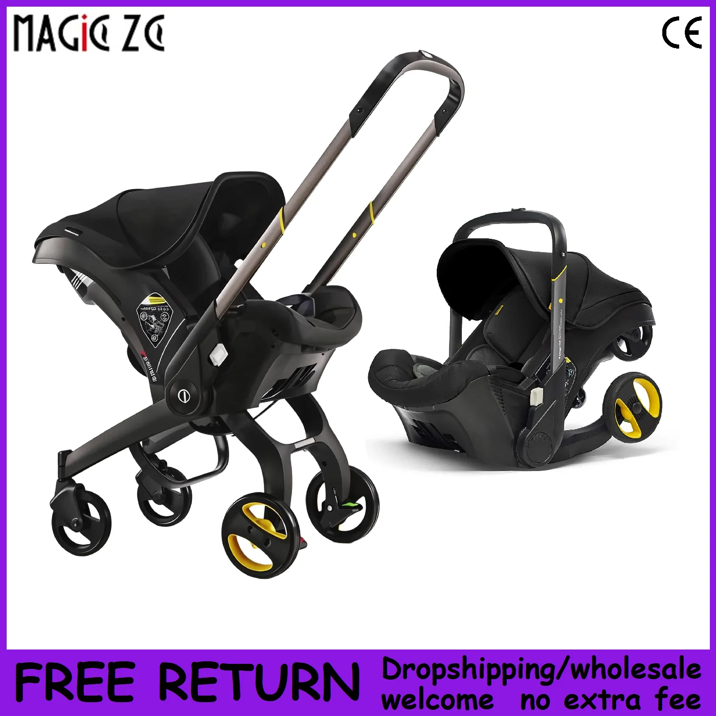

All-in-One Baby Travel System: Convertible Infant Car Seat, Stroller, Cradle & Basket with 5-Point Racing Safety Belt,
