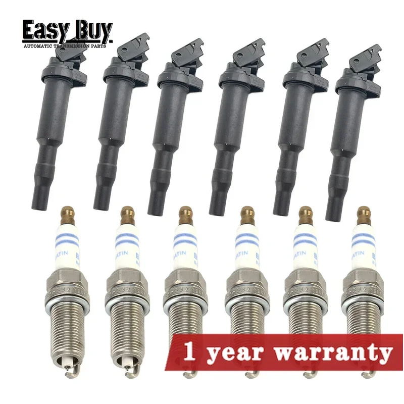 12138616153 OEM 6PCS Kit Ignition Coils & 6PCS Spark Plugs Set Fits For BMW 3 5 Series x3 x5 z4 12138647689