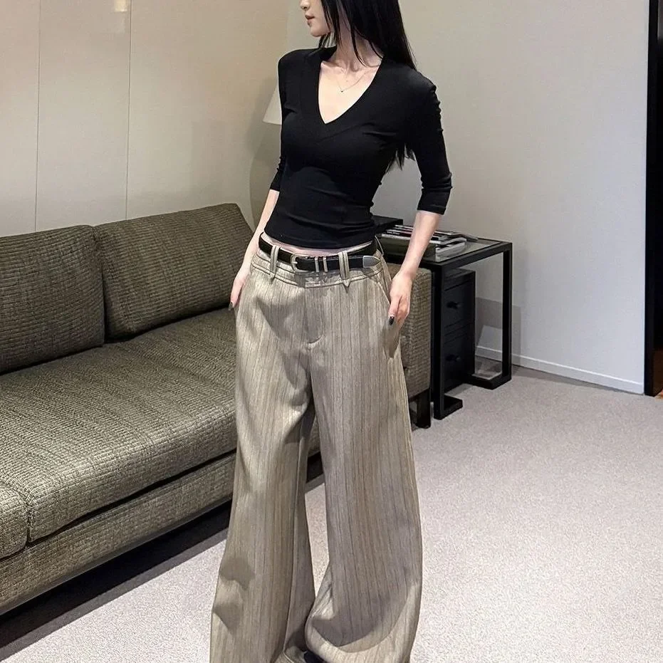 

Commuter Striped Loose Straight Suit Pants Dropping Niche Wide Leg Casual Pants