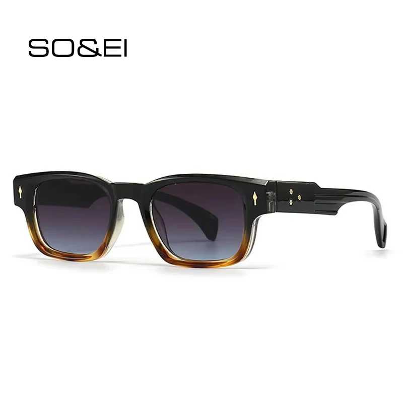 

SO&EI Ins Popular Fashion Square Women Sunglasses Retro Men Rivets Trending Shades UV400