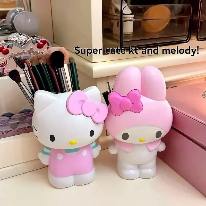 Sanrio Kawaii My Melody Anime Hello Kitty Pen Holder Cute Cartoon Stationery Makeup Brush Organizer Desktop Decoration Gifts Toy