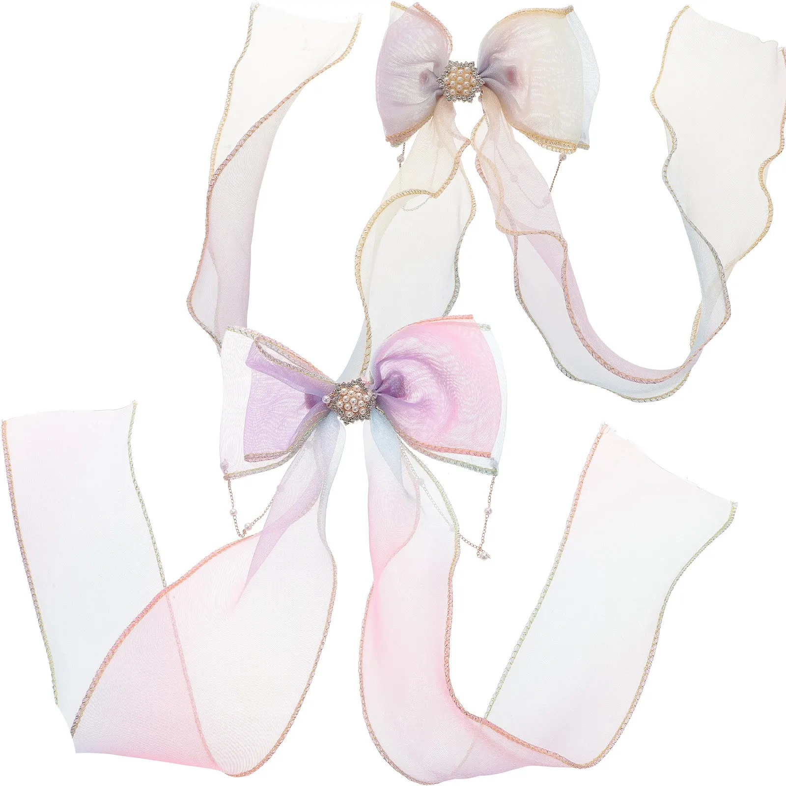 

2Pcs Premium Fabric Bow Hair Clips for Women and Girls Long Ribbon Barrettes Stylish Hair Decoration Hairpins for Daily Wear