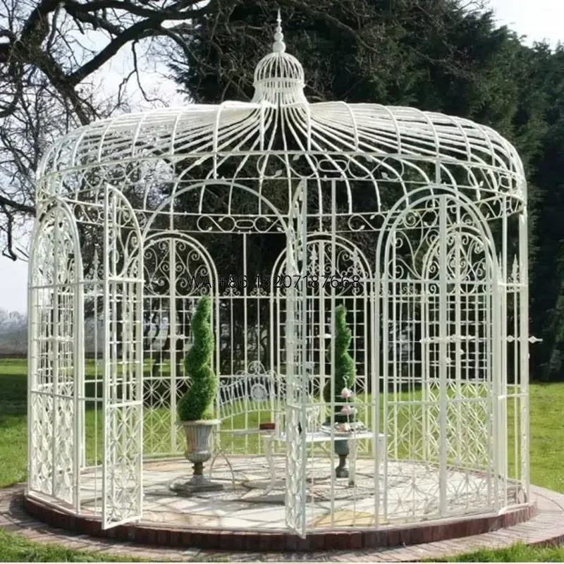 Wmwmnu for YouFine White Wrought Iron Garden Gazebo Outdoor Metal Pavilion Double Dome Roof Ornate Arched Wedding Party Event