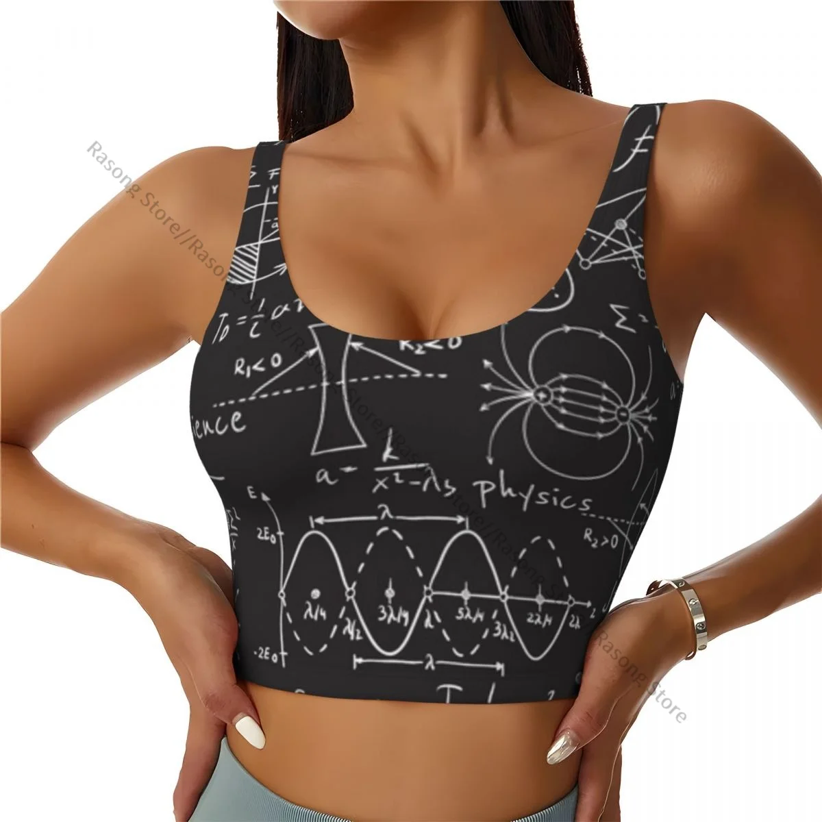 Sports Bra Women Running Yoga Clothes Vest Science Scientific Calculation Monochrome With Doodle Formulas Gathering Fitness Vest