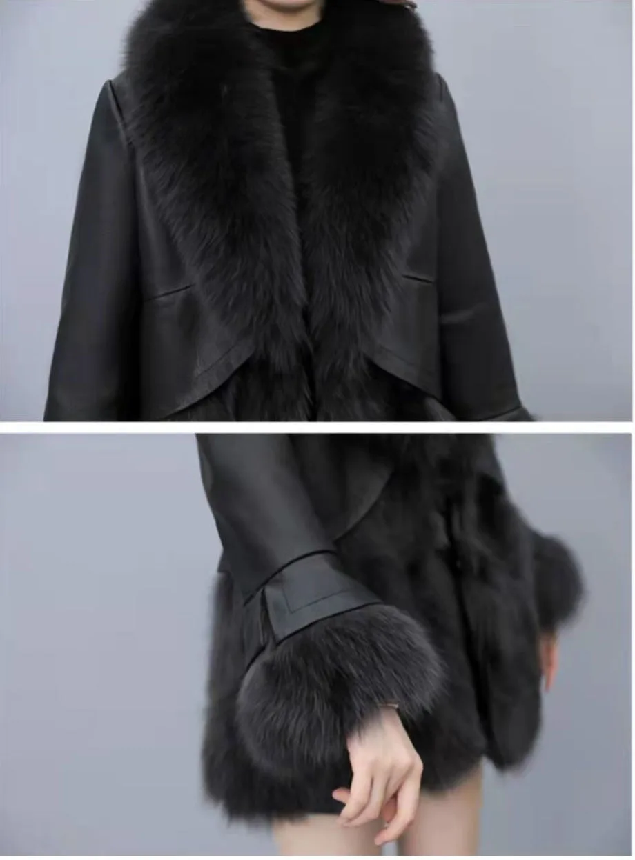 2024 Fashion Faux Sheepskin Fur Patchwork Coat Women Autumn Winter Fox Fur Short Jacket Streetwear Female Thicken Warm Overcoat