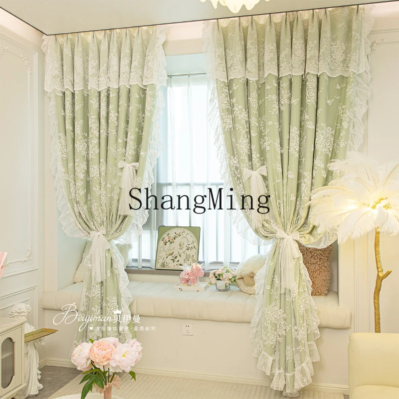 

SM custom home double layer with yarn cream wind living room balcony partition bedroom fluttering curtains