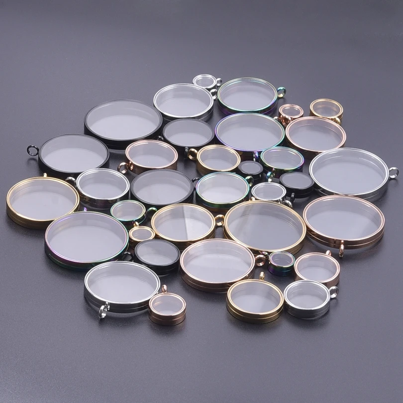 1Pc Inner Size10mm Mini Round Floating Picture Locket Pendant Diy Stainless Steel Clear Glass Memory Medallion Colgantes Jewelry